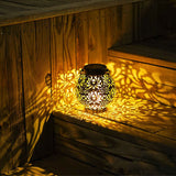 Solar Iron Peony Carving Outdoor Lantern for Garden Decoration Black