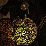 Solar Iron Peony Carving Outdoor Lantern for Garden Decoration Black