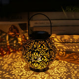 Solar Iron Peony Carving Outdoor Lantern for Garden Decoration Black