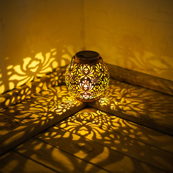 Solar Iron Peony Carving Outdoor Lantern for Garden Decoration Copper