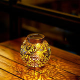 Solar Iron Peony Carving Outdoor Lantern for Garden Decoration Copper