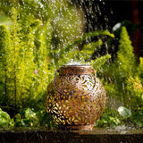 Solar Iron Peony Carving Outdoor Lantern for Garden Decoration Copper