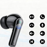 Wireless Bluetooth Noise-Cancelling In-Ear Earbuds with LED Display Black