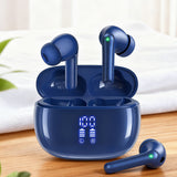Wireless Bluetooth Noise-Cancelling In-Ear Earbuds with LED Display Dark Blue