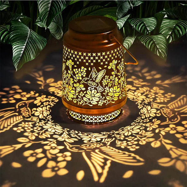 Solar Hummingbird Lantern with Hollow Iron Design for Outdoor Decoration