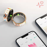 Bluetooth Vintage Enamel-Style Smart Ring Water-Resistant Fitness & Health Tracker White