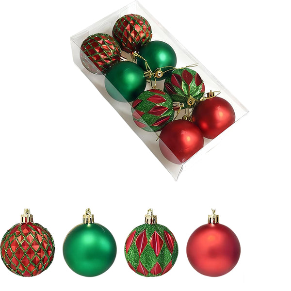 8PCS Mixed Christmas Ball Ornaments Set for Xmas Tree Decorations Style 2