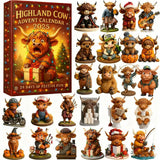 24 Days Highland Cow Advent Calendar with 3D PVC Ornaments