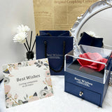 Elegant Preserved Rose Jewelry Box with Acrylic Display Case Blue