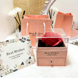 Elegant Preserved Rose Jewelry Box with Acrylic Display Case Pink