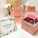 Elegant Preserved Rose Jewelry Box with Acrylic Display Case Pink