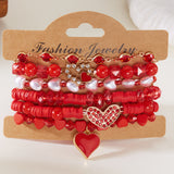 Valentine’s Day Heart Bracelet Set for Women 6-Piece Layered Jewelry Style 1
