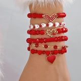 Valentine’s Day Heart Bracelet Set for Women 6-Piece Layered Jewelry Style 1