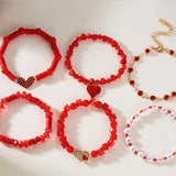 Valentine’s Day Heart Bracelet Set for Women 6-Piece Layered Jewelry Style 1