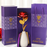 Golden Rose in Purple Gift Box Valentine’s Day Anniversary Gift for Her Red