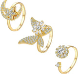 Adjustable Zircon Spinner Rings Set Rotating Meditation Fidget Jewelry Gold