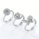 Adjustable Zircon Spinner Rings Set Rotating Meditation Fidget Jewelry Silver