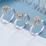 Adjustable Zircon Spinner Rings Set Rotating Meditation Fidget Jewelry Silver