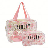 Transparent PVC Colorful Printed Cosmetic Bag Clear Makeup Pouch Pink