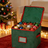 Foldable Christmas Ornament Storage Box with Removable Dividers Holiday Organizer Green