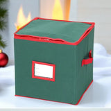 Foldable Christmas Ornament Storage Box with Removable Dividers Holiday Organizer Green