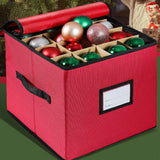 Foldable Christmas Ornament Storage Box with Removable Dividers Holiday Organizer Red