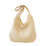 Vacation Style Straw Woven Shoulder Beach Tote Bag Beige