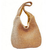 Vacation Style Straw Woven Shoulder Beach Tote Bag Khaki