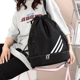 Drawstring Basketball Backpack with Shoe Compartment for Sports & Travel Black