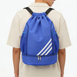 Drawstring Basketball Backpack with Shoe Compartment for Sports & Travel Light Blue