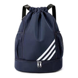Drawstring Basketball Backpack with Shoe Compartment for Sports & Travel Dark Blue