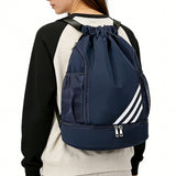 Drawstring Basketball Backpack with Shoe Compartment for Sports & Travel Dark Blue