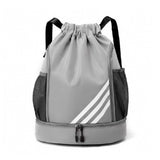 Drawstring Basketball Backpack with Shoe Compartment for Sports & Travel Gray
