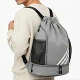 Drawstring Basketball Backpack with Shoe Compartment for Sports & Travel Gray