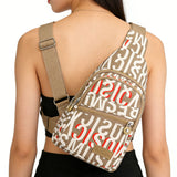 Multi-Layer Printed Crossbody Sling Chest Bag for Women Travel and Sport Brown