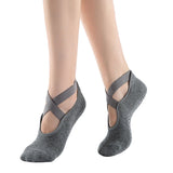 3 Pairs Cross Strap Round Toe Non-Slip Socks for Yoga Pilates and Barre