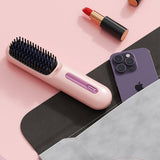 Wireless Hair Straightening Brush for Fast Heating and Portable Use Pink