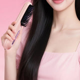 Wireless Hair Straightening Brush for Fast Heating and Portable Use Pink