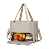 Insulated Lunch Tote Bag for Work Travel and Picnic Off White