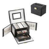Jewelry Organizer Box with Mirror and Lock for Travel and Daily Use Black