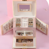 Jewelry Organizer Box with Mirror and Lock for Travel and Daily Use Nude Pink