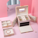 Jewelry Organizer Box with Mirror and Lock for Travel and Daily Use Nude Pink
