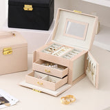 Jewelry Organizer Box with Mirror and Lock for Travel and Daily Use Nude Pink
