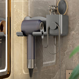 Wall Mounted Hair Dryer Holder No-Drill Bathroom Storage Rack Gray