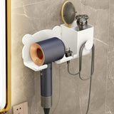 Wall Mounted Hair Dryer Holder No-Drill Bathroom Storage Rack White