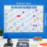 2026 Full Year Wall Calendar Planner Large 12 Month Poster with Pen and 100 Stickers Blue