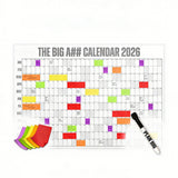 2026 Full Year Wall Calendar Planner Large 12 Month Poster with Pen and 100 Stickers Gray