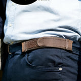 2 PCS Casual Adjustable Belt with Industrial Hook and Loop Closure for Men Coffee