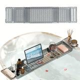 Expandable Bathtub Tray Clear Bath Caddy Transparent Grey