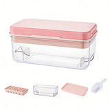 32 Grid Press Ice Cube Tray with Storage Box Stackable Ice Mold Pink